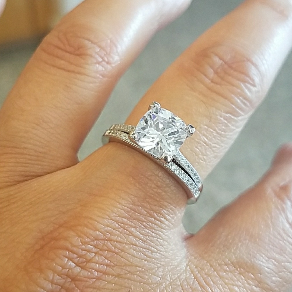 2 CT Cushion Brilliant Engagement Ring & Band 2pc